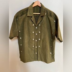 Faux Suede boxy fit SSLV shirt.